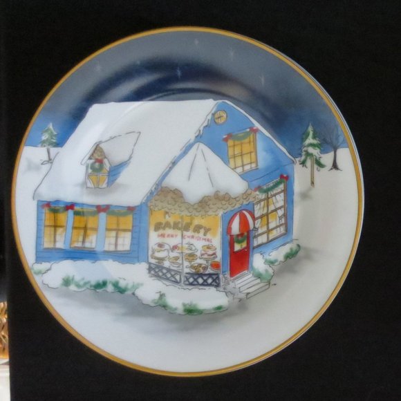 American Atelier Eight Inch 4 Plate Set Winter Village #5053 Colorful Ceramic - Picture 4 of 10